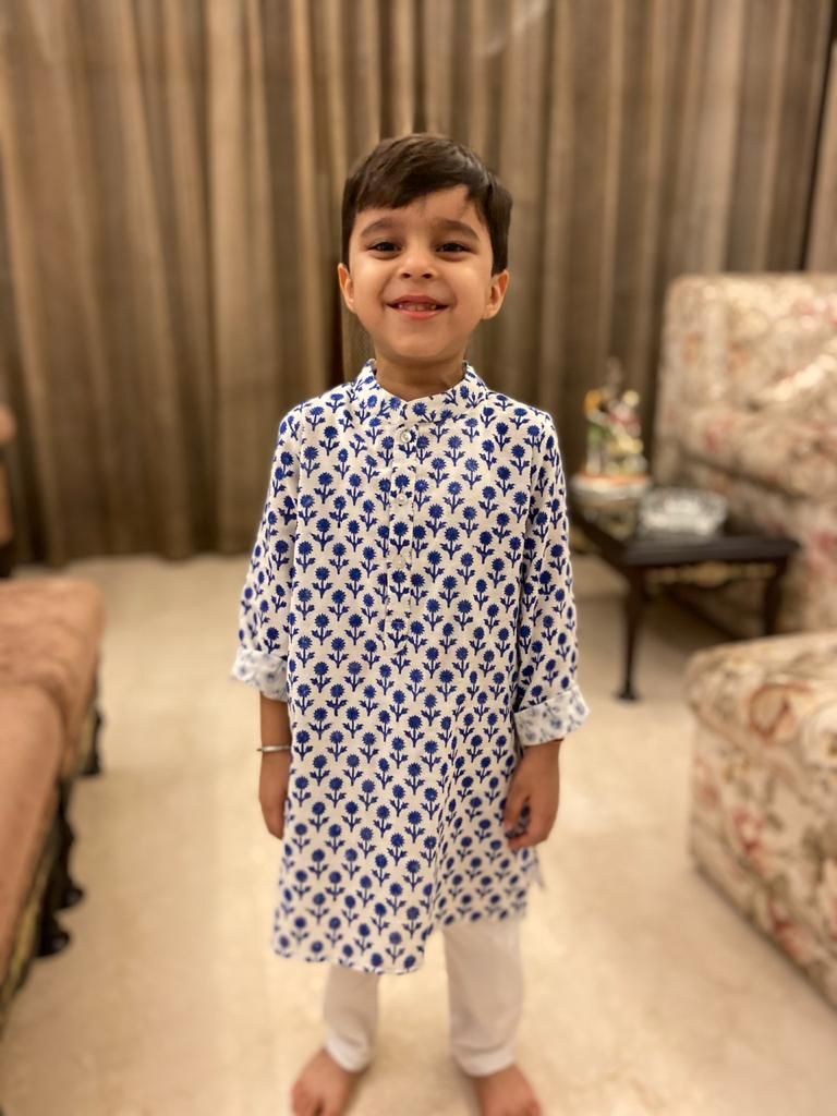 DARK BLUE FLOWER- KURTA PAJAMA SET
