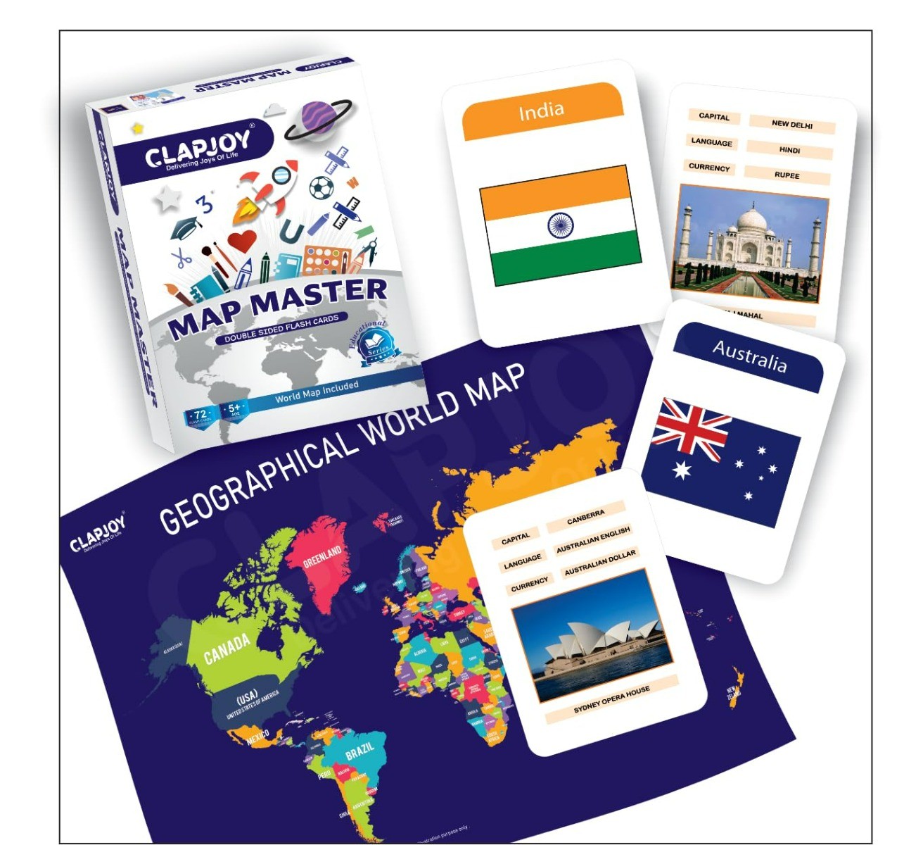Map Master Educational Flash Cards |Country and Flag Flashcards, GK Return Gift for Kids Ages 5+ Years Old Boys and Girls 72 Double-Sided FlashCards Free World Map Geography Educational Toy