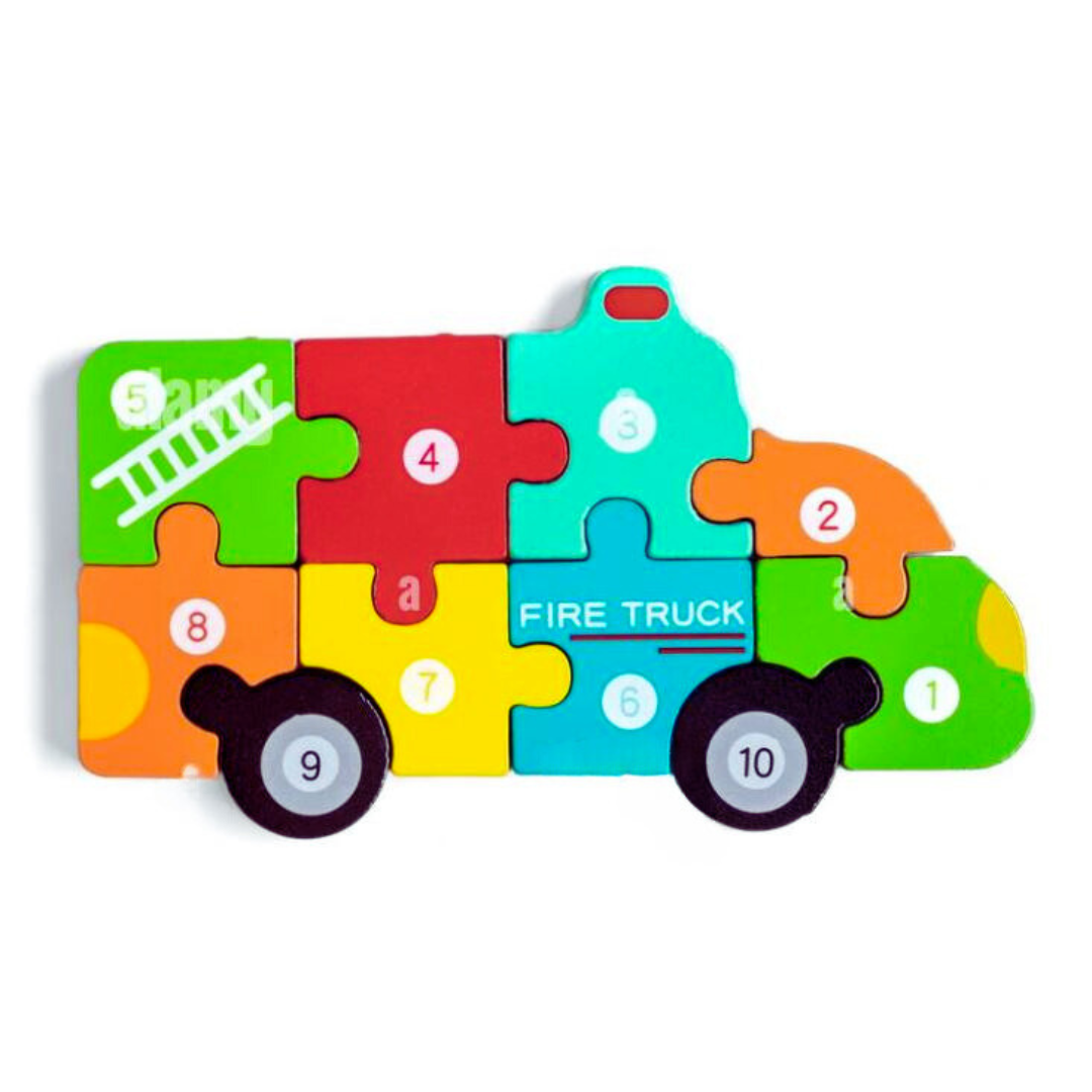 Lil Amigos Nest Wooden 3D Jigsaw Puzzle for Kids - Montessori Educational Learning Toy - Number Block Puzzles for Toddlers for Kids (Fire Truck)