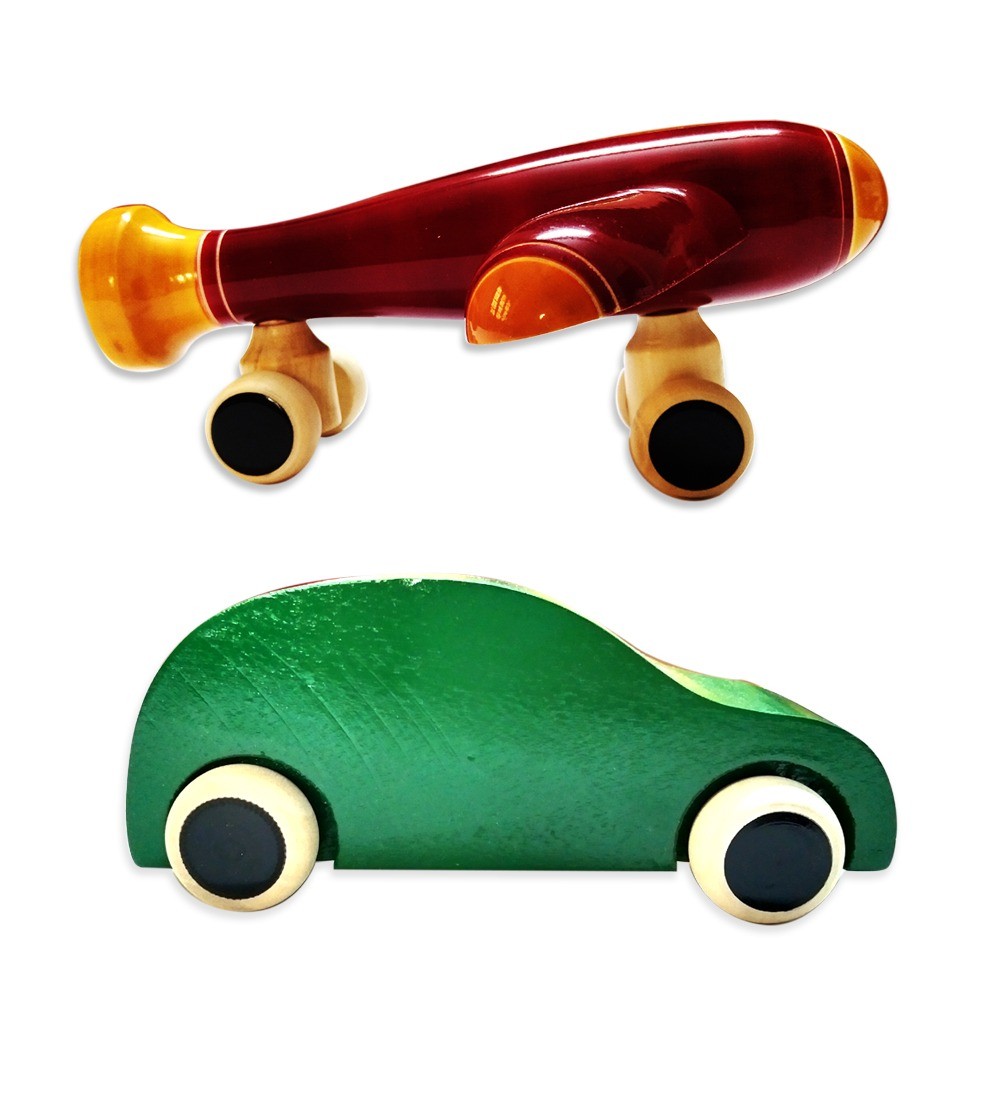 Lil Amigos Nest Channapatna Wooden Toys ( 1 Years+) Multicolor - Improves Hand Eye Coordination & Sound Skills Race Car & Aeroplane Toys Set Pack of 2 - (Green Color)