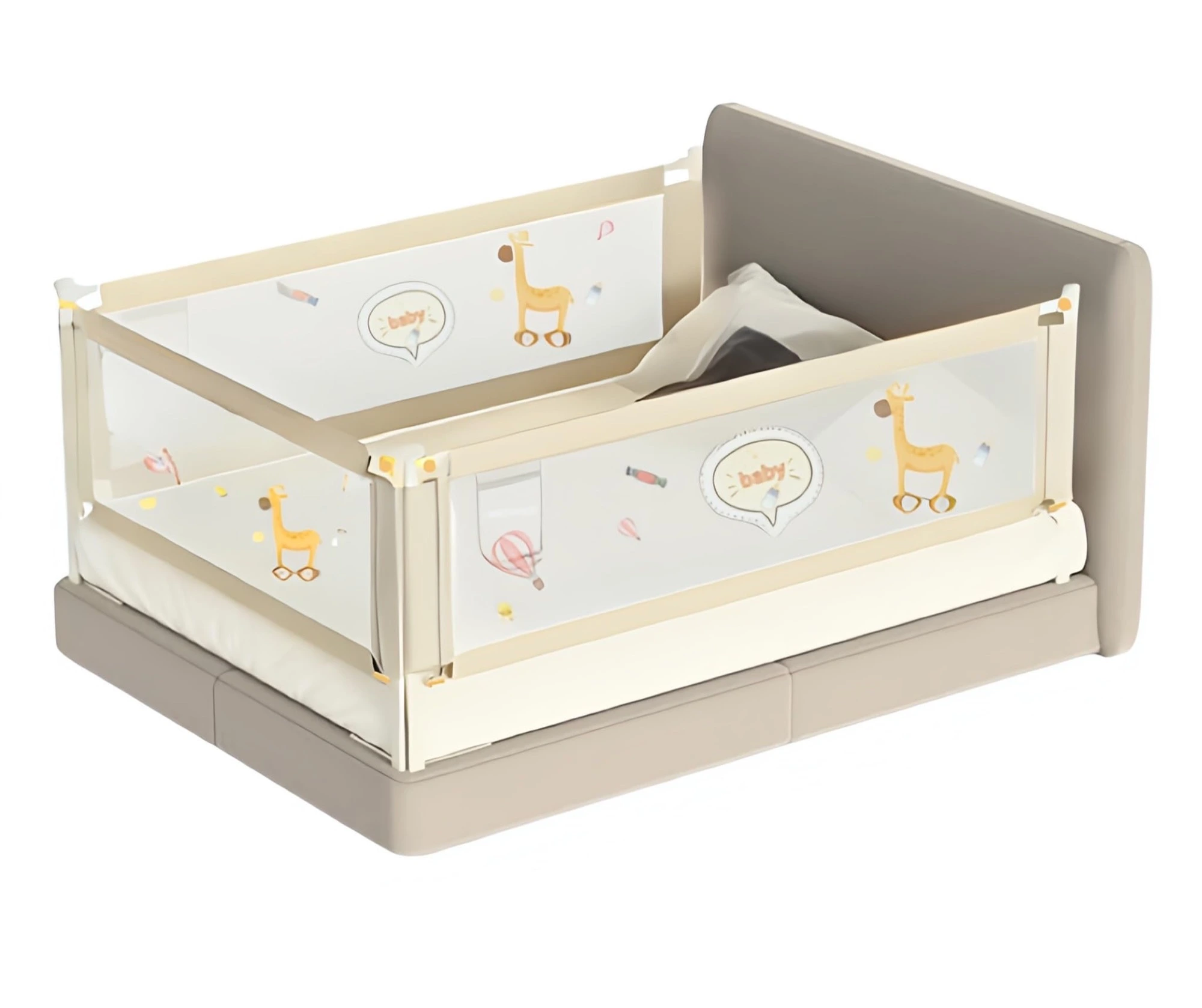 Bed Rail for Baby Safety (6.25ftX5ftX6.25ft - 3 Sides, Off-White)