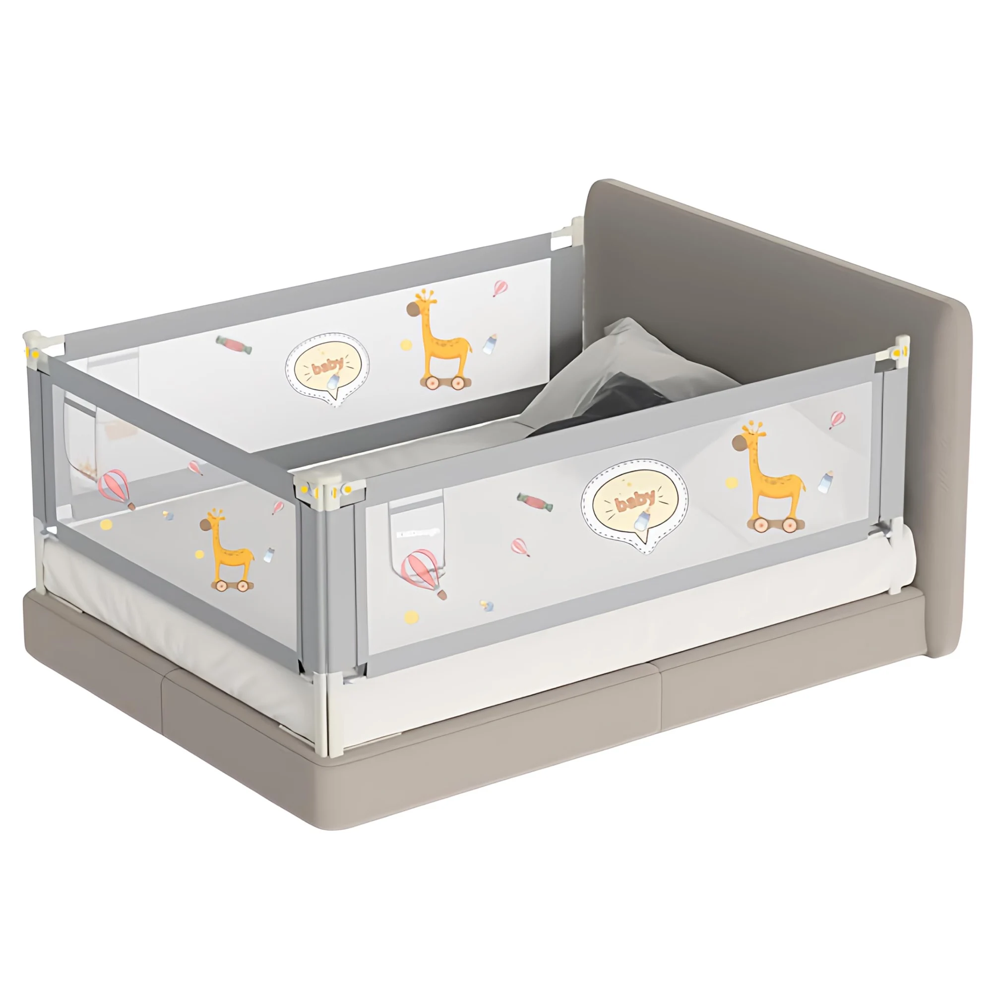 Bed Rail for Baby Safety (6.5ftX6.5ftX6.5ft, 3 Sides, Grey)