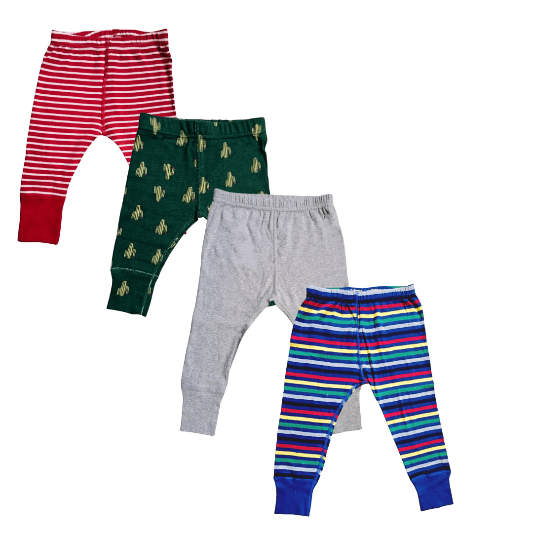 Organic Cotton Baby Kids Rib Pants Pyjamas / Pajamas Assorted Prints- Pack of 4