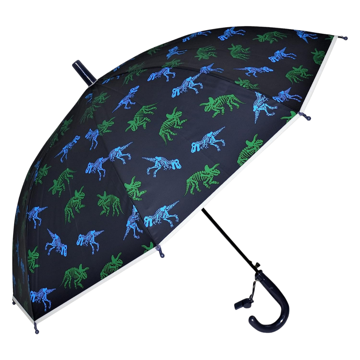 Kids Umbrella Auto Open with Whistle - Dinosaur Design, Carbon Blue Colour