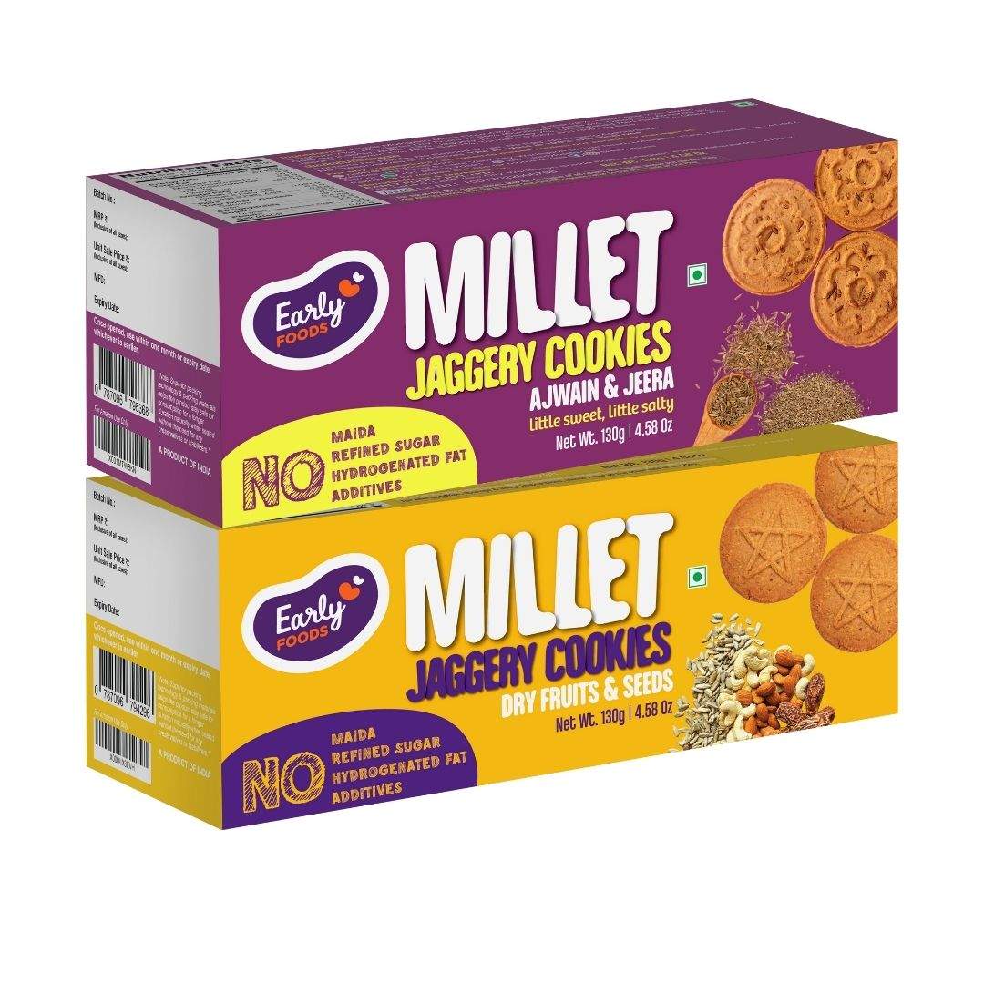 Assorted Pack of 2 - Ajwain & Dry Fruits Jaggery Cookies 130g x 2