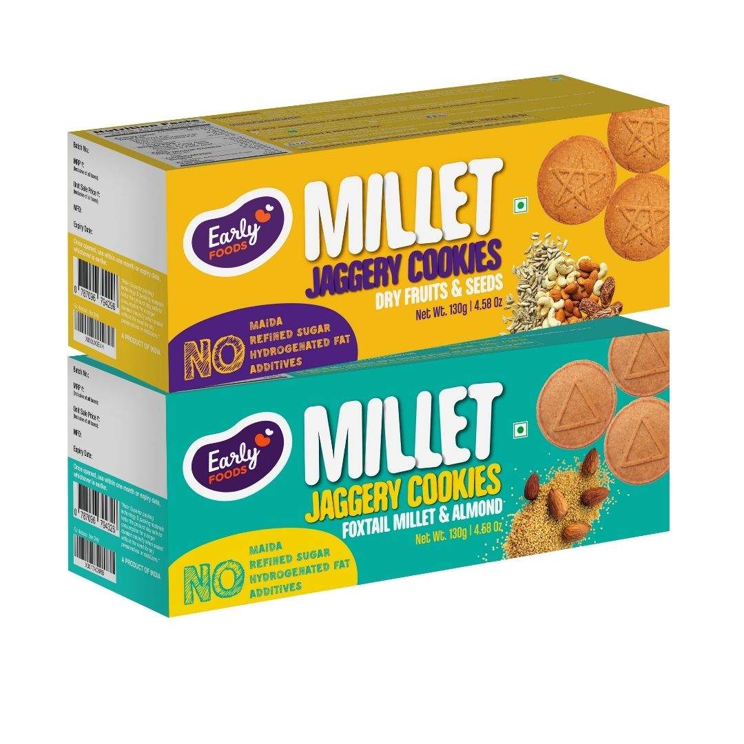 Assorted Pack of 2 - Foxtail Almond & Dry Fruit Jaggery Cookies X 2, 150g each