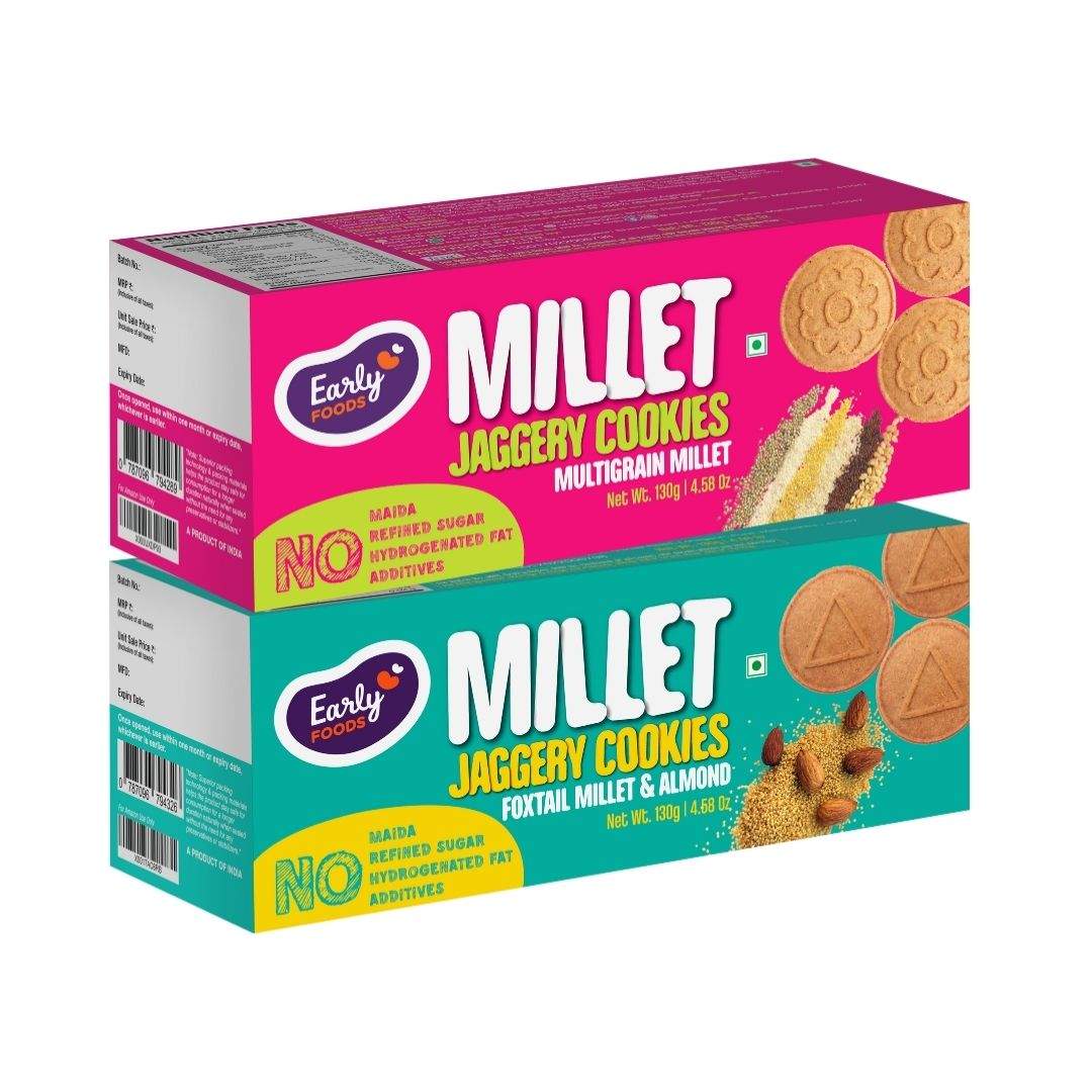 Assorted Pack of 2 - Foxtail Almond & Multigrain Jaggery Cookies X 2, 130g each