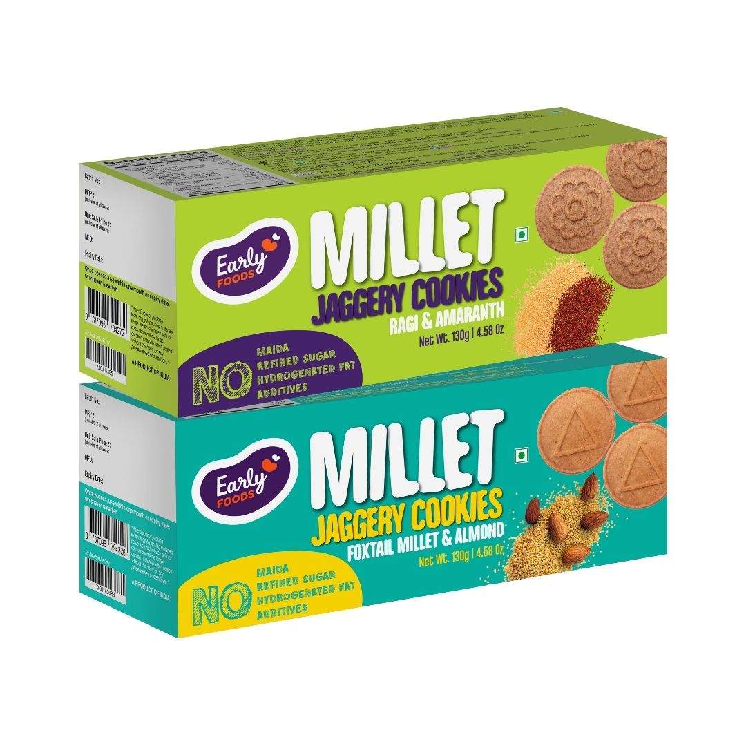 Assorted Pack of 2 - Foxtail Almond & Ragi Amaranth Jaggery Cookies X 2, 130g each