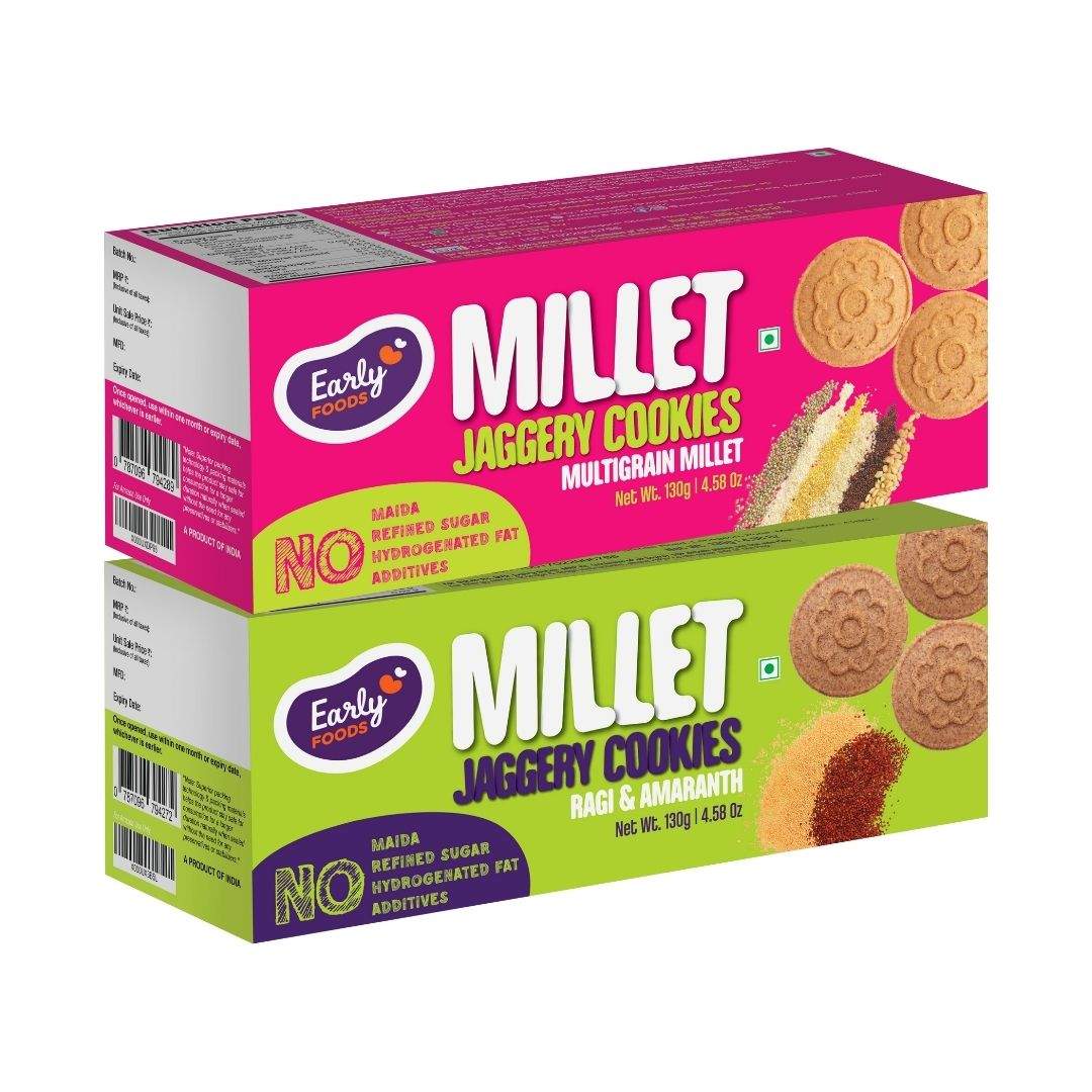 Assorted Pack of 2 - Multigrain Millet & Ragi Amaranth Jaggery Cookies X 2, 130g each