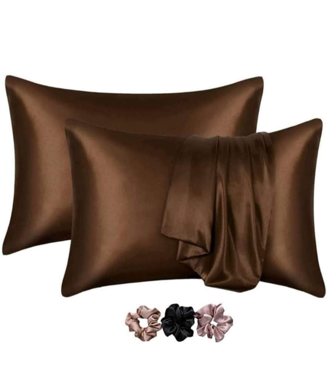 A Tiny Moppet-Satin Pillow Covers(Copper) - Count 2 with 3 Free Scrunchies (Random colours) - ATM-0059