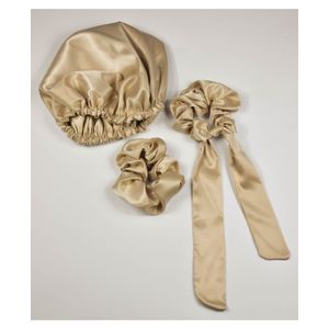 A Tiny Moppet-Satin Bonnet and Scrunchies combo - Gold - ATM-0077