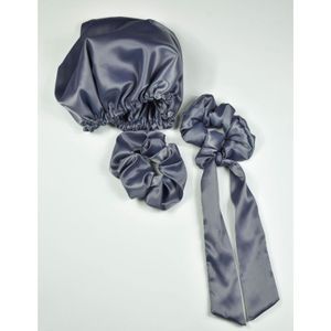 A Tiny Moppet-Satin Bonnet and Scrunchies combo - Grey - ATM-0078