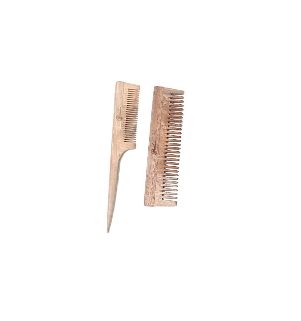 A Tiny Moppet-Neem wood comb | Wide tooth 1 count | Pin tail 1 count - ATM- 0019