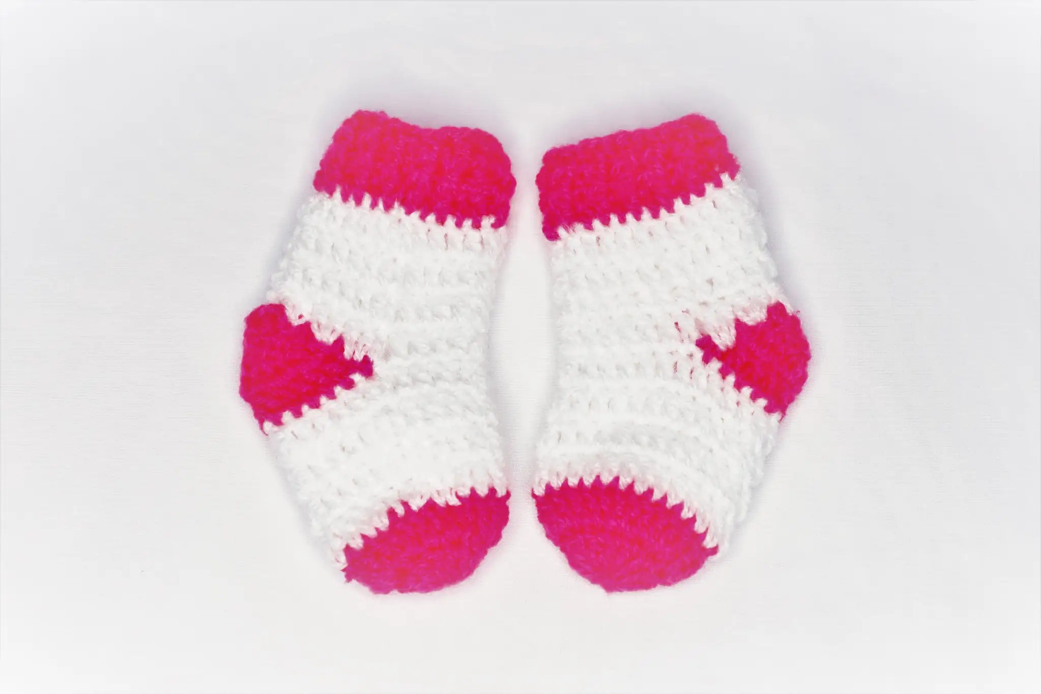 Crochet Colour Blocked Socks Pink & White