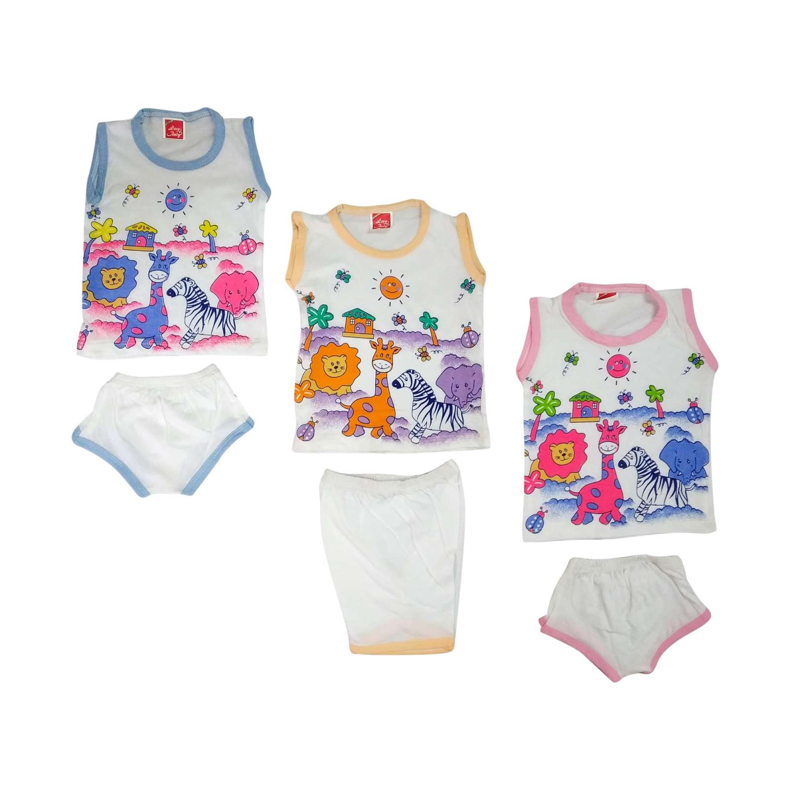 Basisc 3 Cotton Hosiery Shirt With 3 Pant Set  - BC11