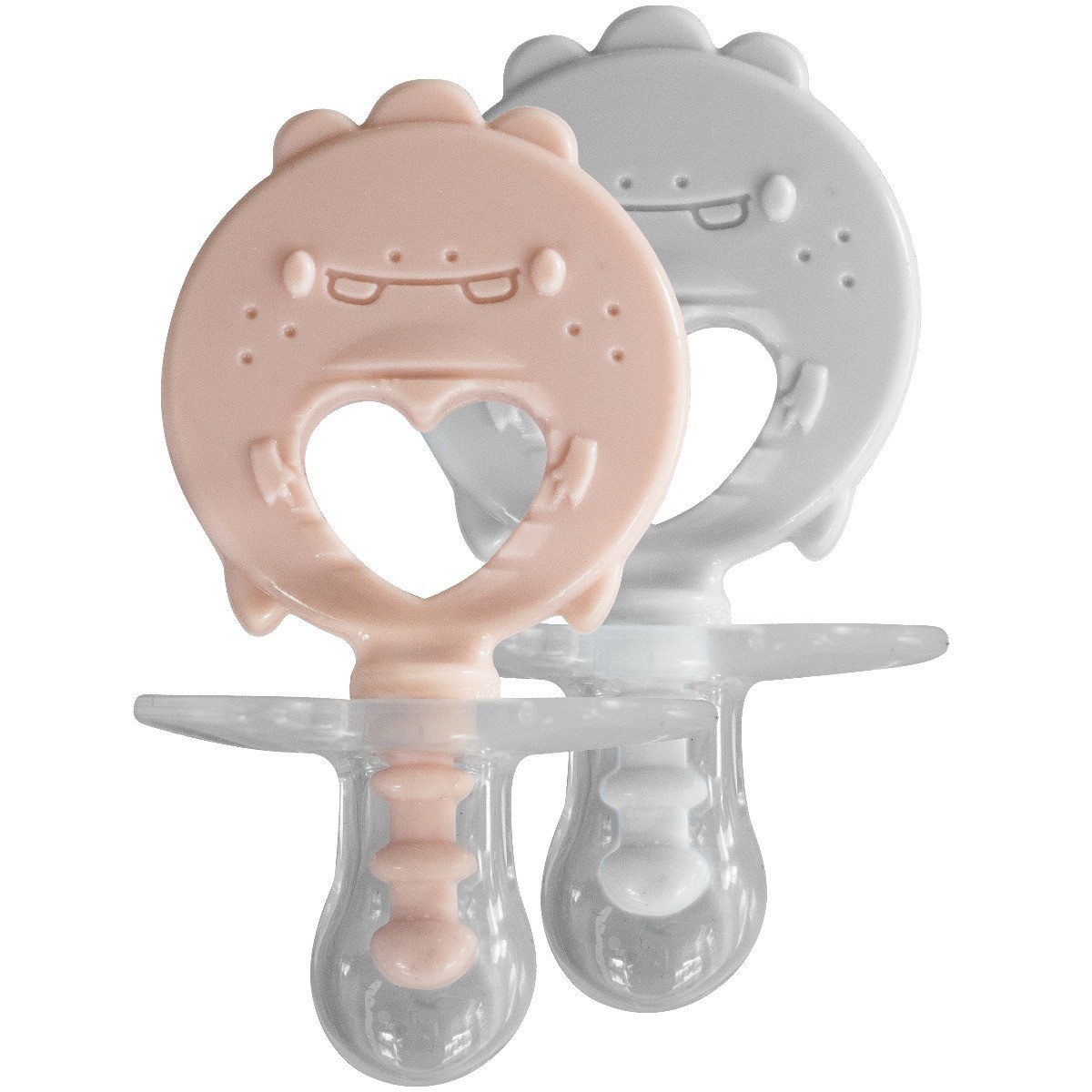 BINKI.T Pacifier + Teether Combination Dino (Pack of 2)-Blush/Ash