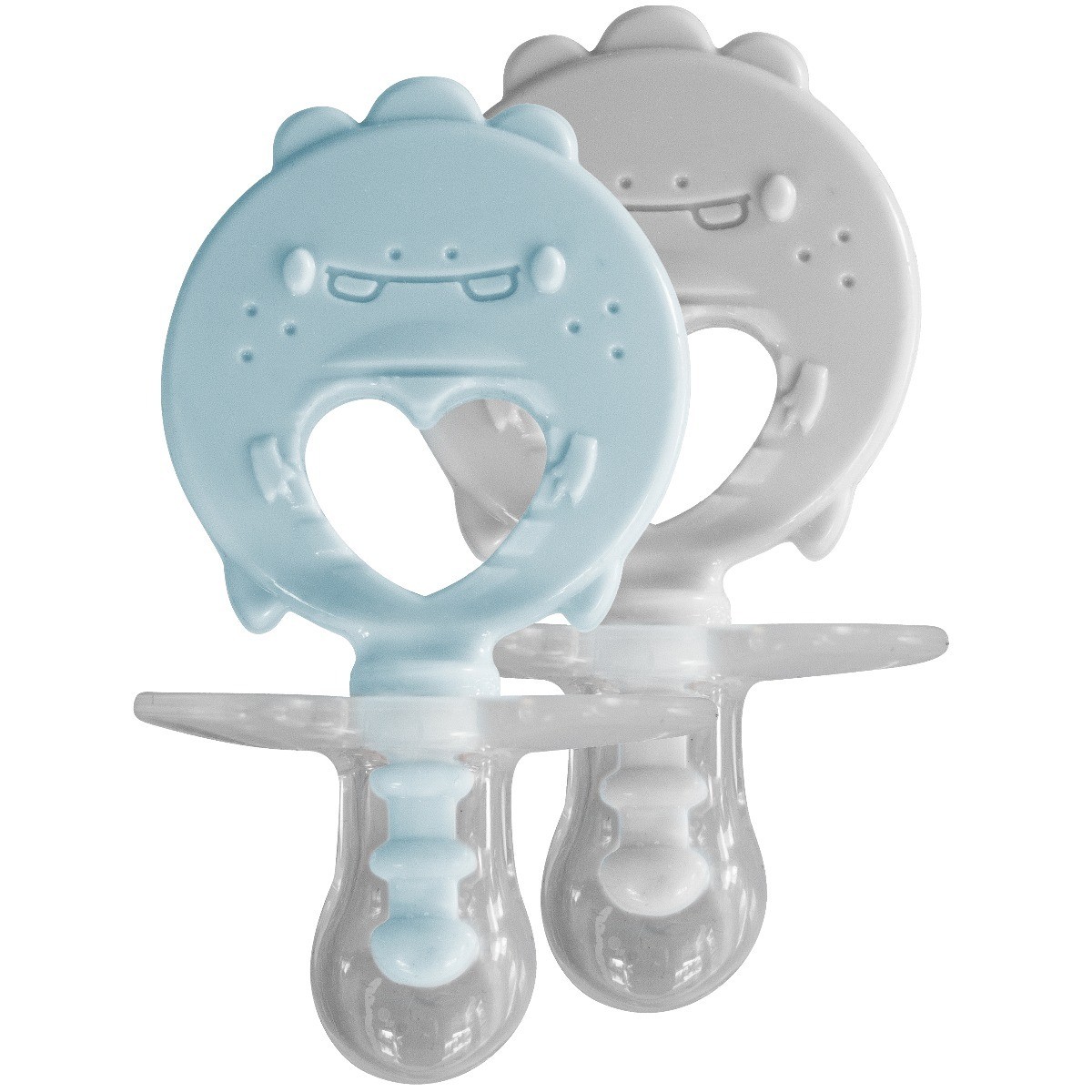 BINKI.T Pacifier + Teether Combination Dino (Pack of 2)-Mist Blue/Ash