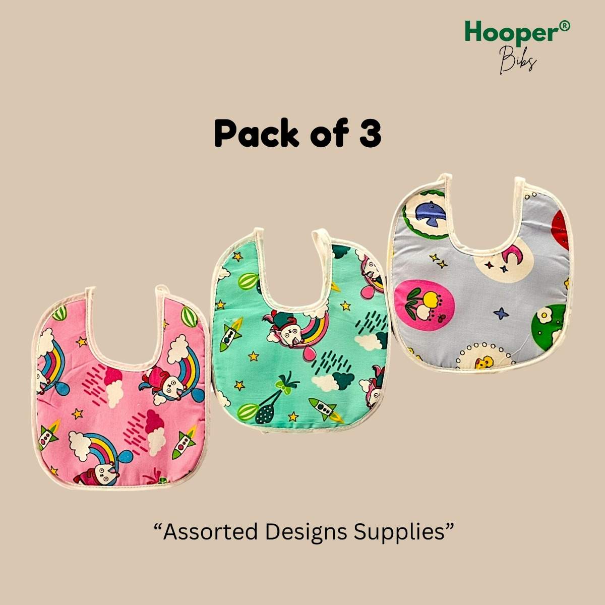 Set of 4 Cotton Bibs Printed mix colours - 1004 Combo P7