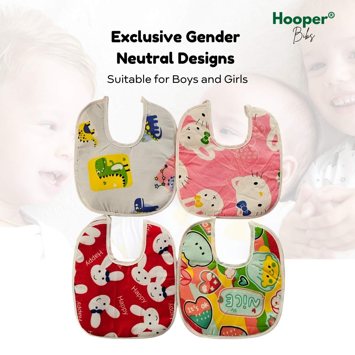 Set of 4 Cotton Bibs Printed mix colours - 1004 Combo P6