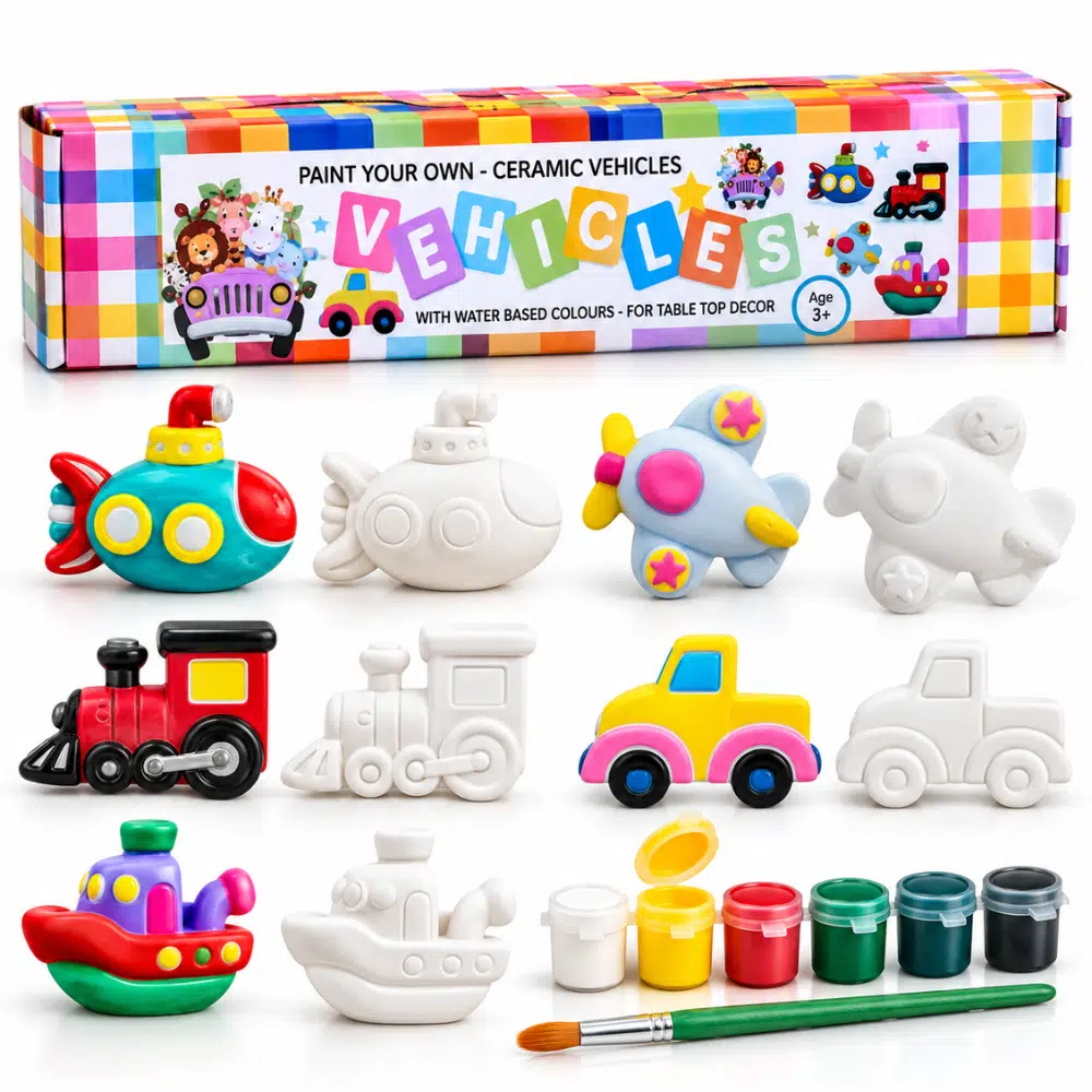 Paint-your-own ceramic vehicle fridge magnets kit