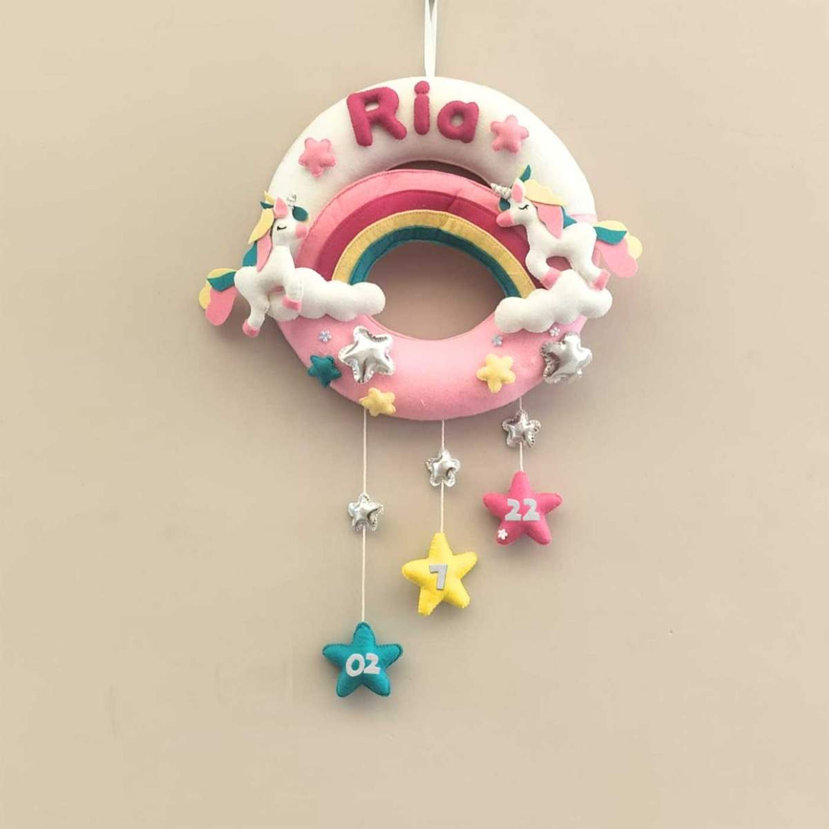 Junior Personalized Unicorn Rainbow Wall Hanging with Stars-Made to Order