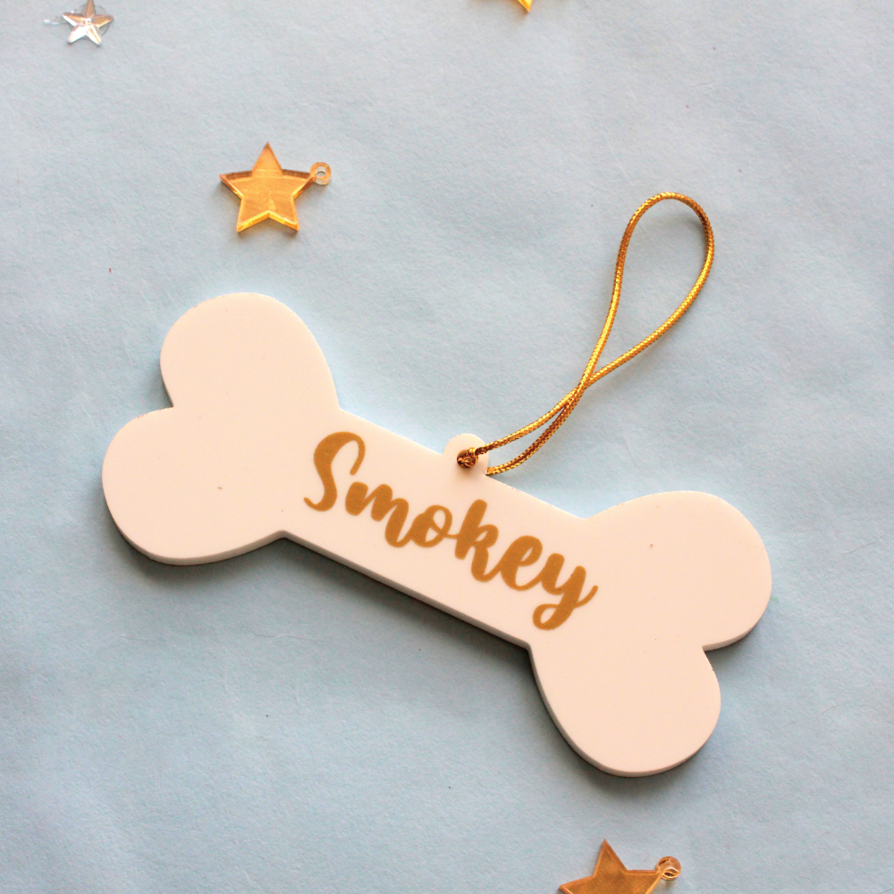 Personalised white acrylic doggy Christmas ornament