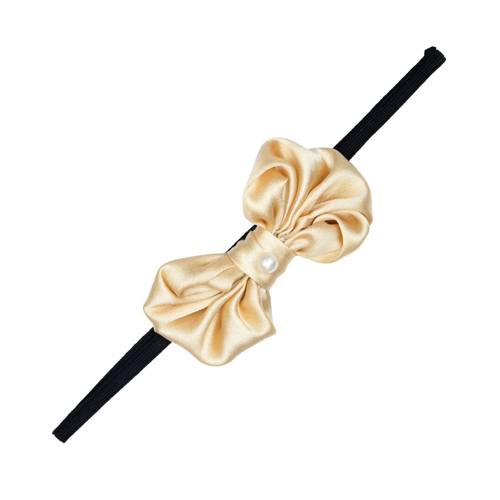 Girls Satin Silk Bow Headband - Beige-FUNHB511E