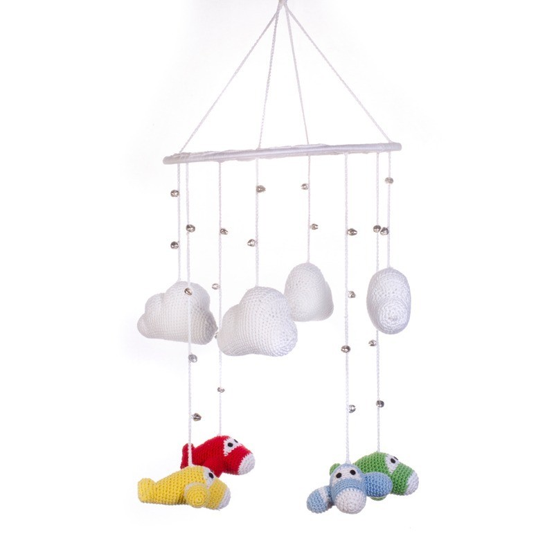 Clouds & Airplane Design Crochet Wind Chimes for Home (Multicolour)