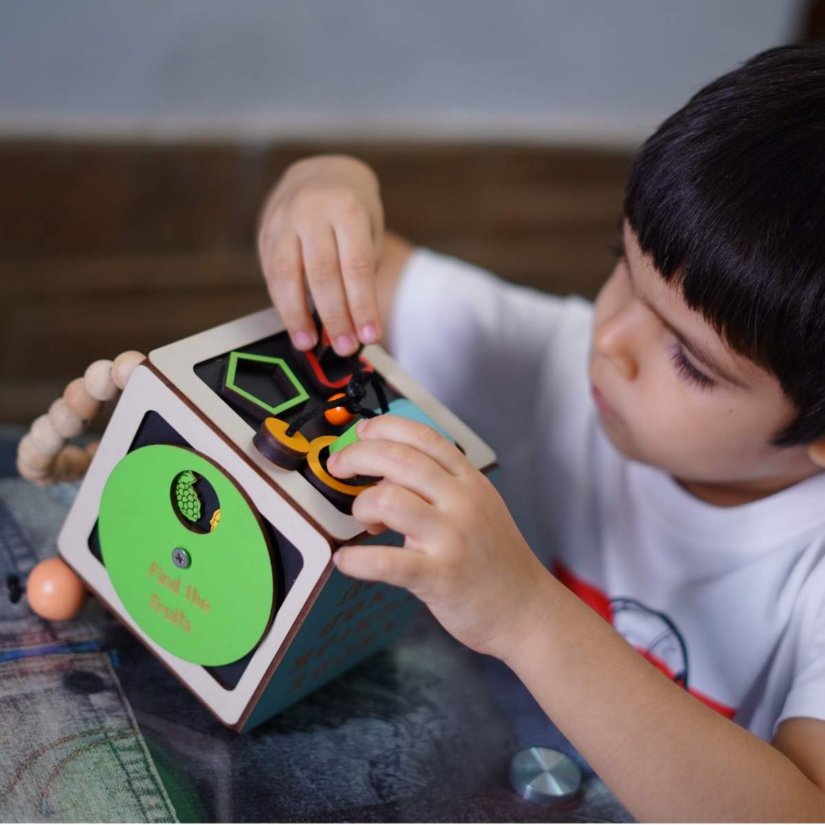 Wooden Activity Busy Cube for Kids and Toddlers | Montessori Activities Game | Skill Improvement Educational Sensory Busy Board | Travel Toy for Kids and Toddlers 4 X 4 Inches