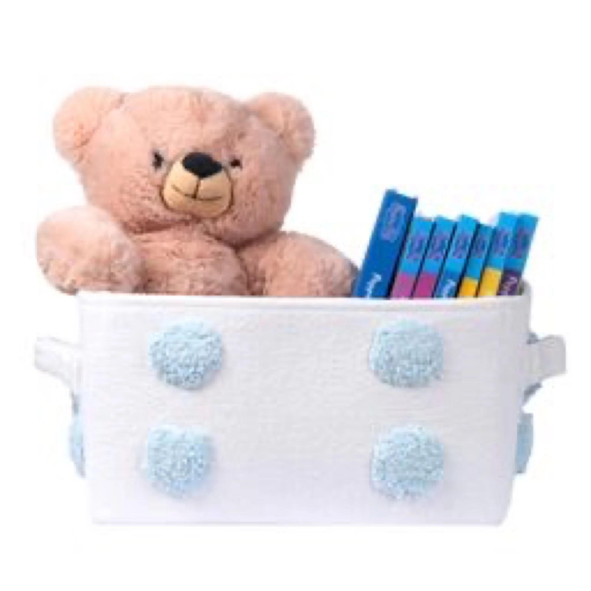 PomPom Small Rectangular Blue Toy Storage Basket
