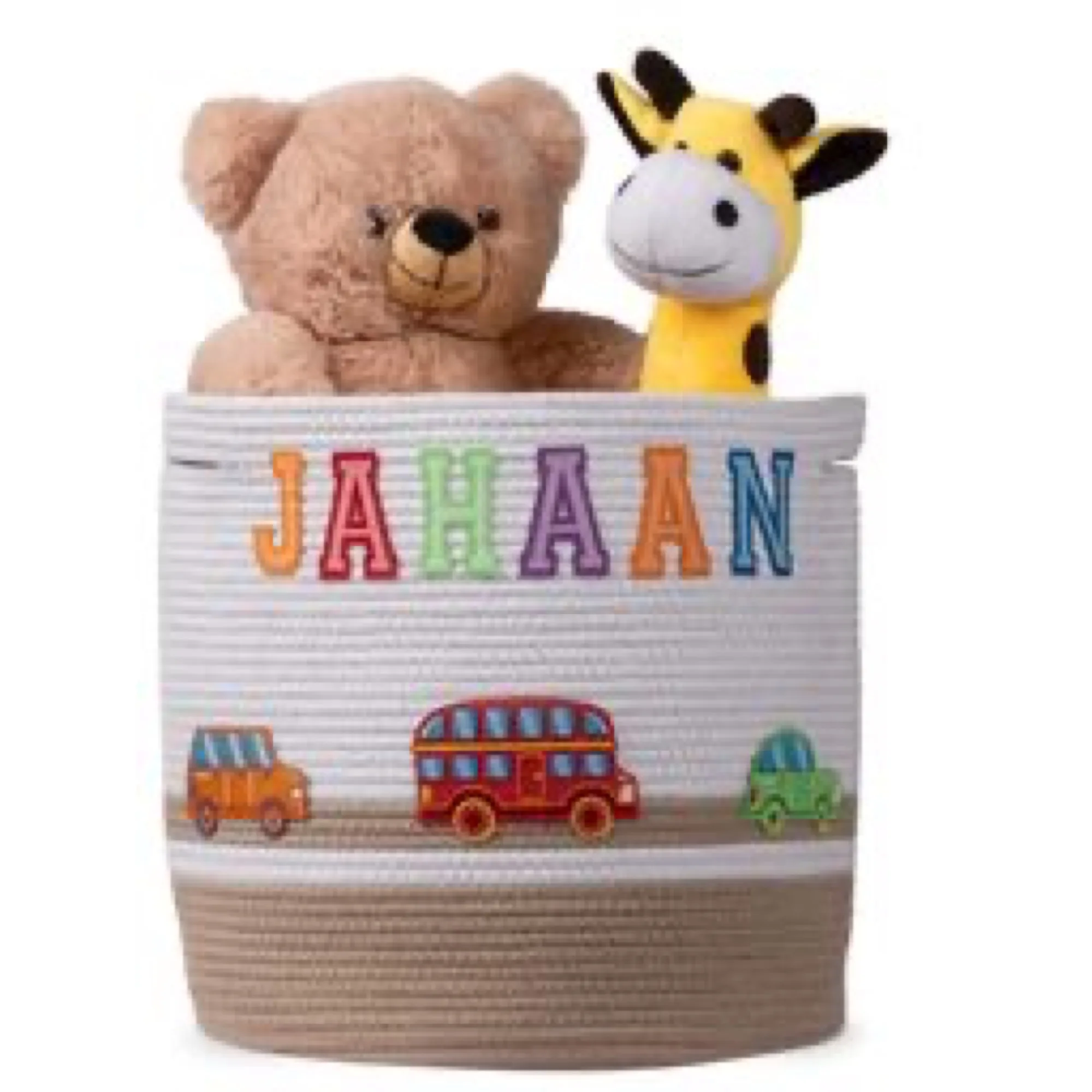 Cotton Rope Transport Trail Medium Round Beige Toy Storage Basket with lid