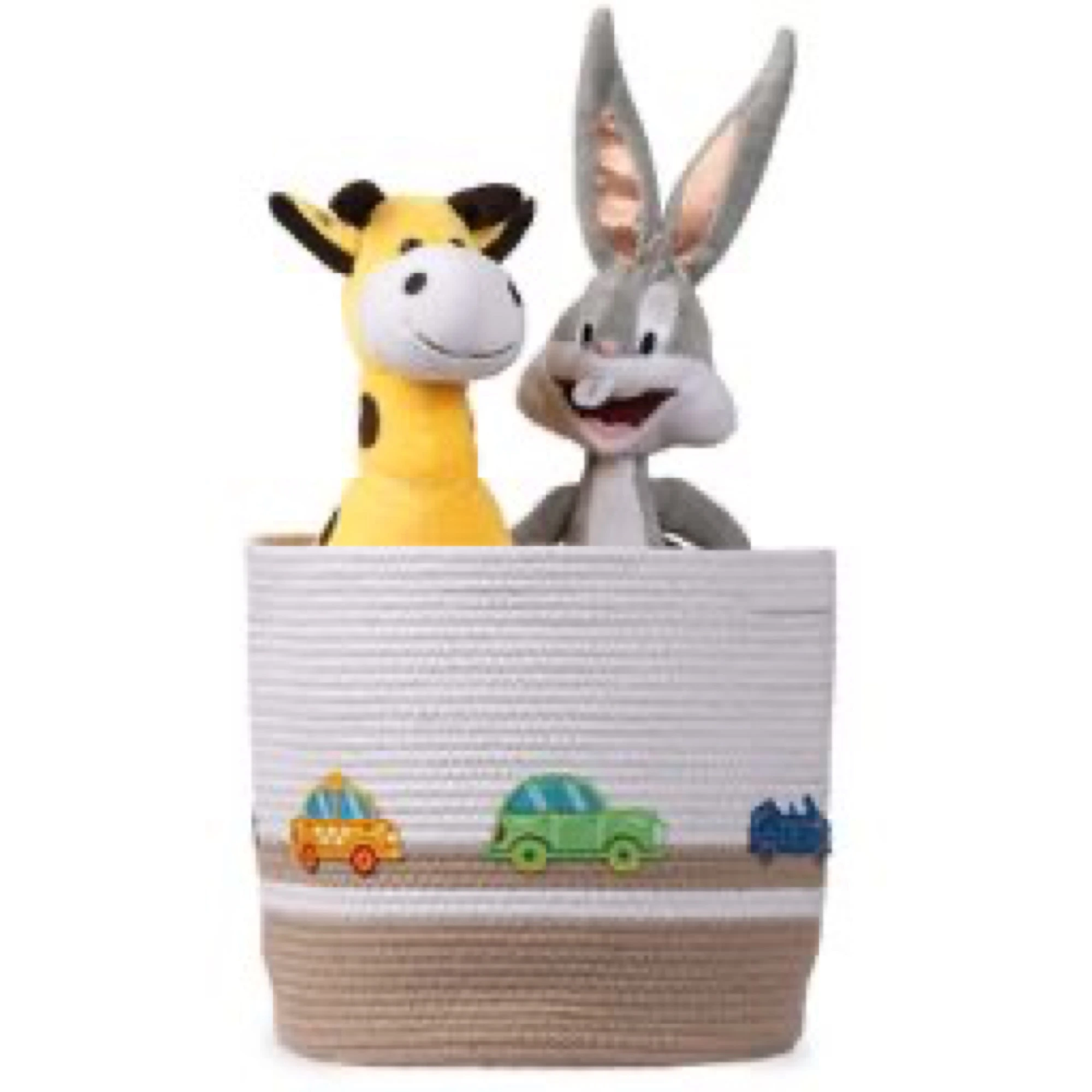 Cotton Rope Transport Trail Small Round Beige Toy Storage Basket with lid