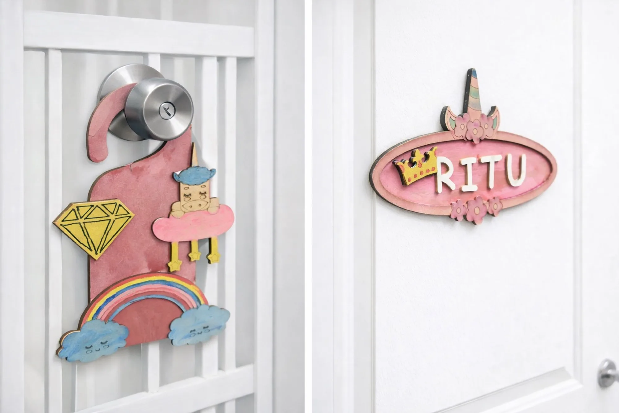 Teeny Tiny Unicorn Theme Name Plate and Door Knob