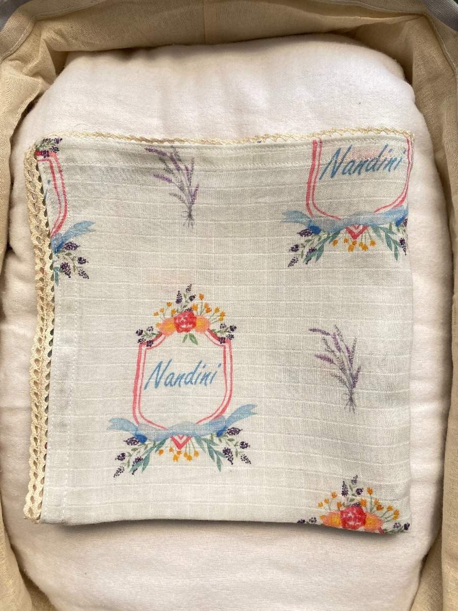 Lavender frame customised swaddle