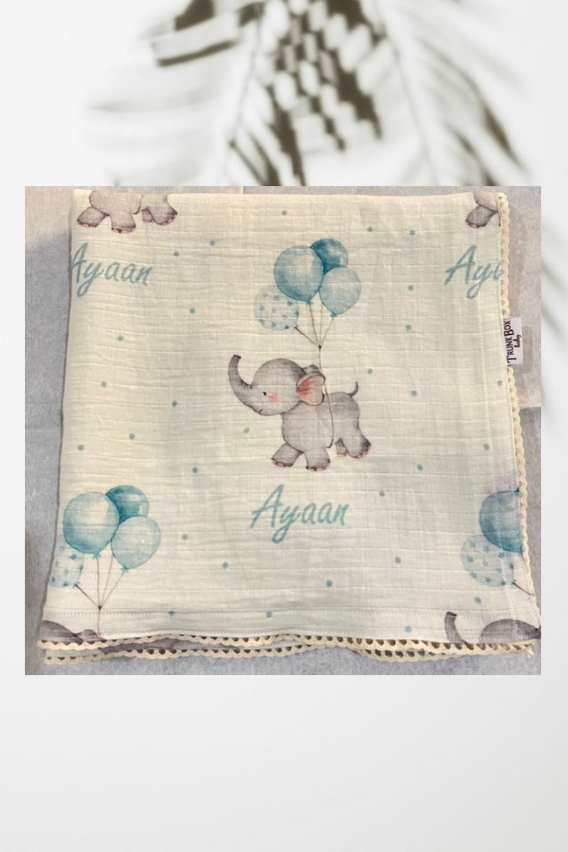 Elephant and balloons customised swaddle