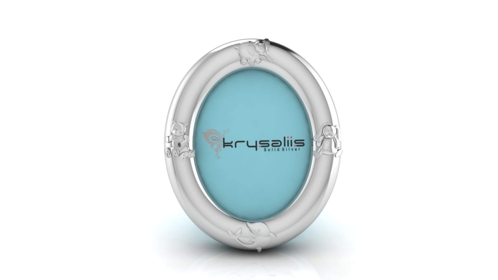 Silver Plated Photo Frame for Baby & Kids- Oval with Animal Motifs