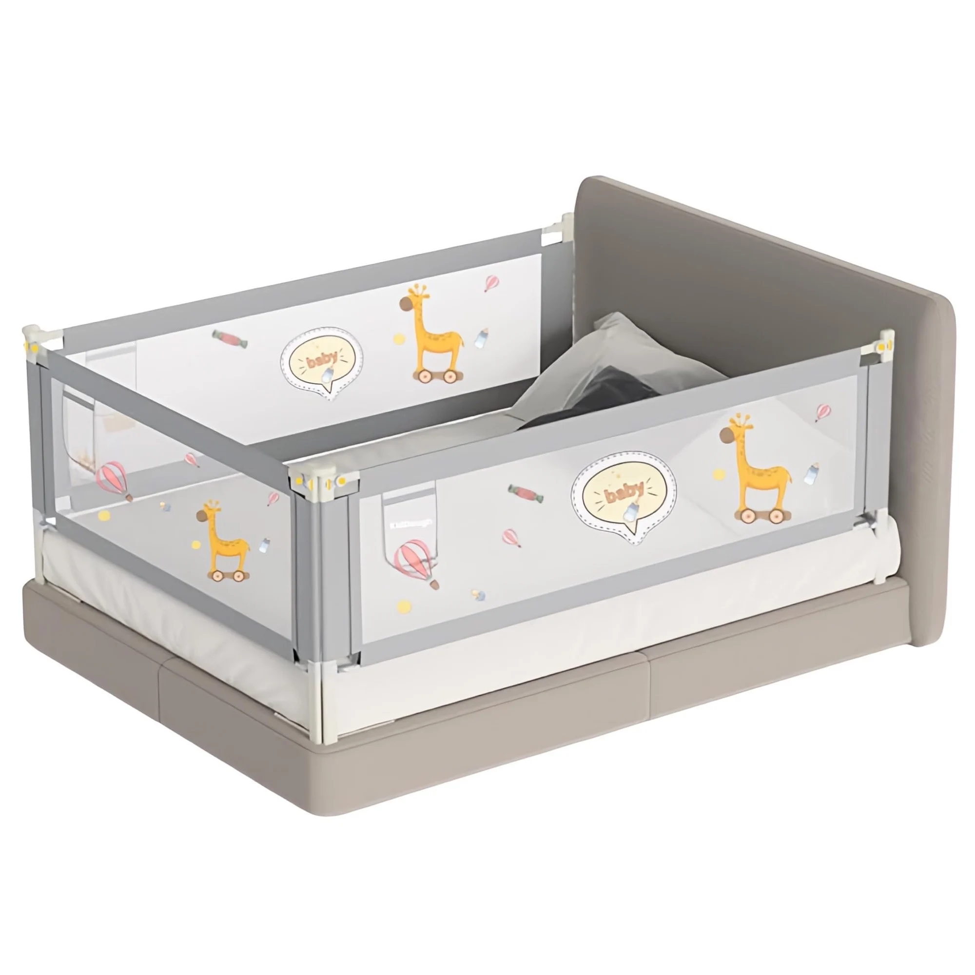 Bed Rail for Baby Safety (6.25ftX6ftX6.25ft - 3 Sides, Grey)