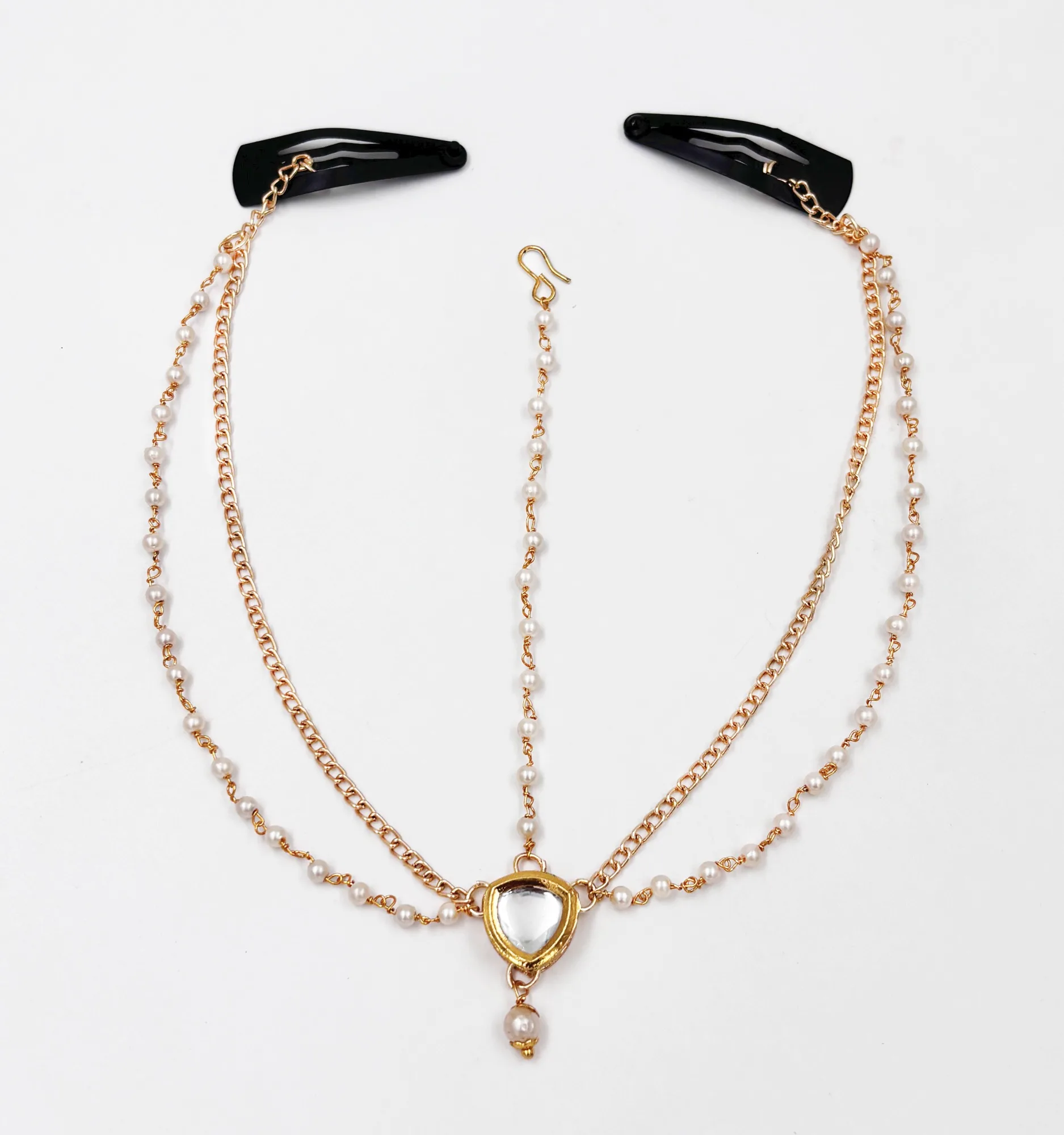 Kundan, Pearl Headchain- Gold