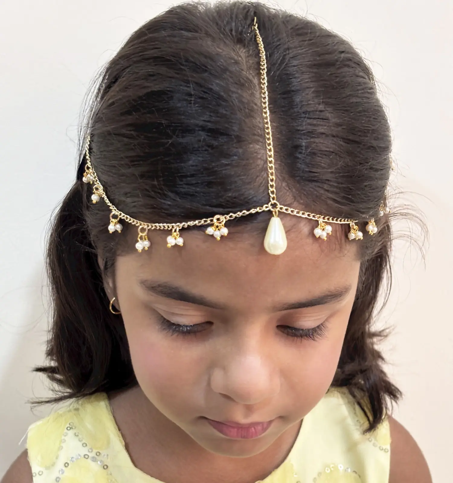 Dangling Pearls Headchain - Off White, Gold
