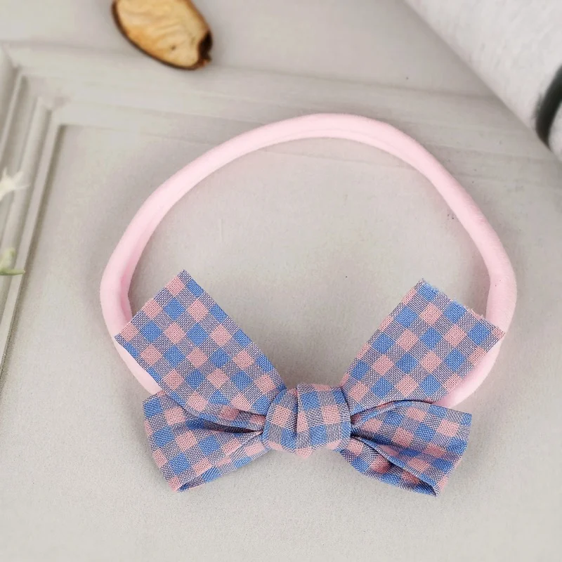 Checkered Bow Hair Rubber Band - Blue