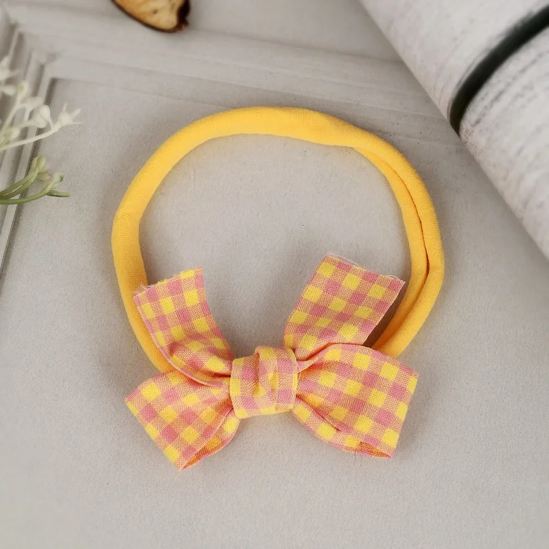 Checkered Bow Hair Rubber Band - Yellow