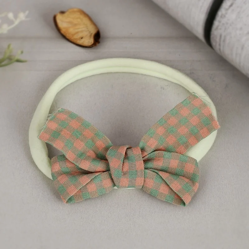 Checkered Bow Hair Rubber Band - Green