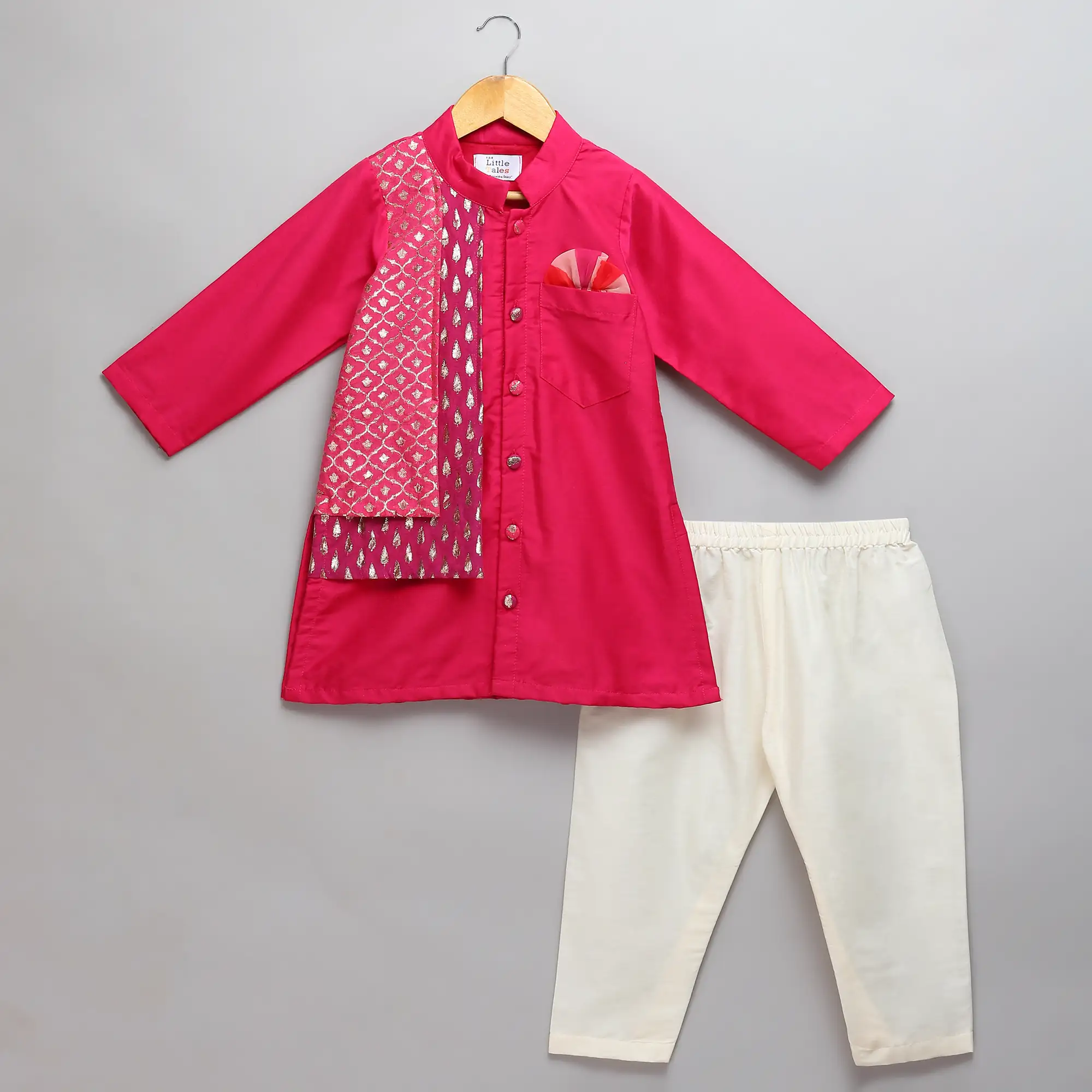 Pink kurta with brocade Attached Jacket and Pyjama
