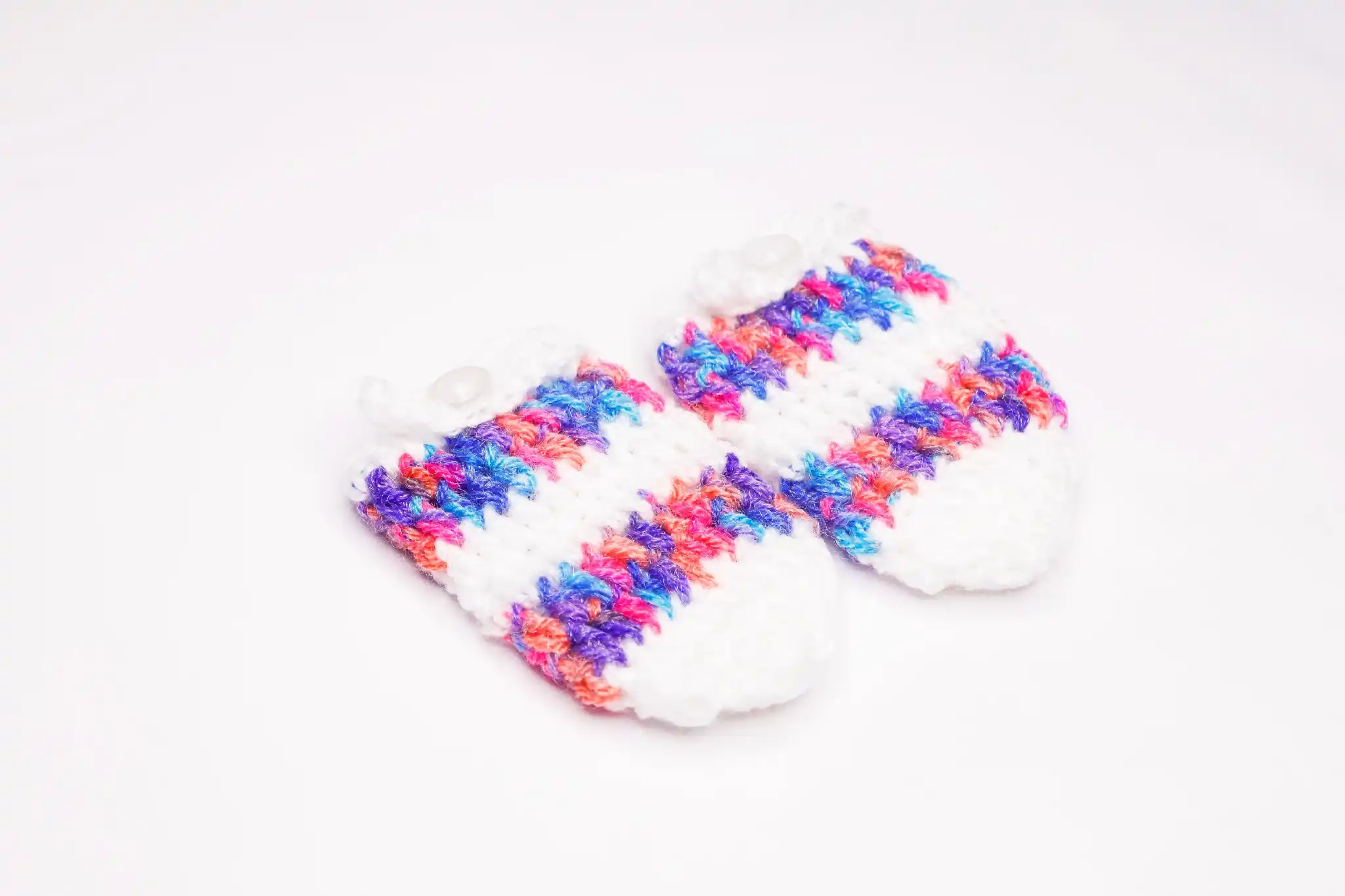 Striped Mittens White & Purple