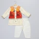 off white kurta with multi colorAttached Jacket and Pyjama