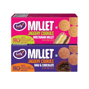Early Food Assorted Pack of 2 Multigrain Millet Ragi Choco Jaggery Cookies 130g each