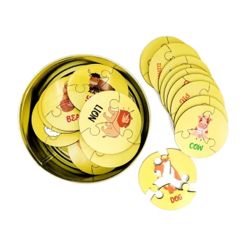 27 Piece Round Animal Puzzle for Kids with Tin Storage Box