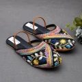 Floral Embroidered & Sequins Embellished Mojaris - Black