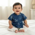 UNISEX ORGANIC ZOO PRINT INDIGO ANGARAKHA TOP + WHITE PANTS
