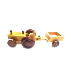 Wooden Tractor Trolley Moving Toy - Yellow Brown